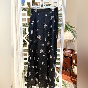 Vintage Black satiny Floral Maxi Skirt, fits like a 2